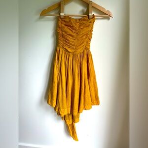 Free People Mustard Ruched Dress